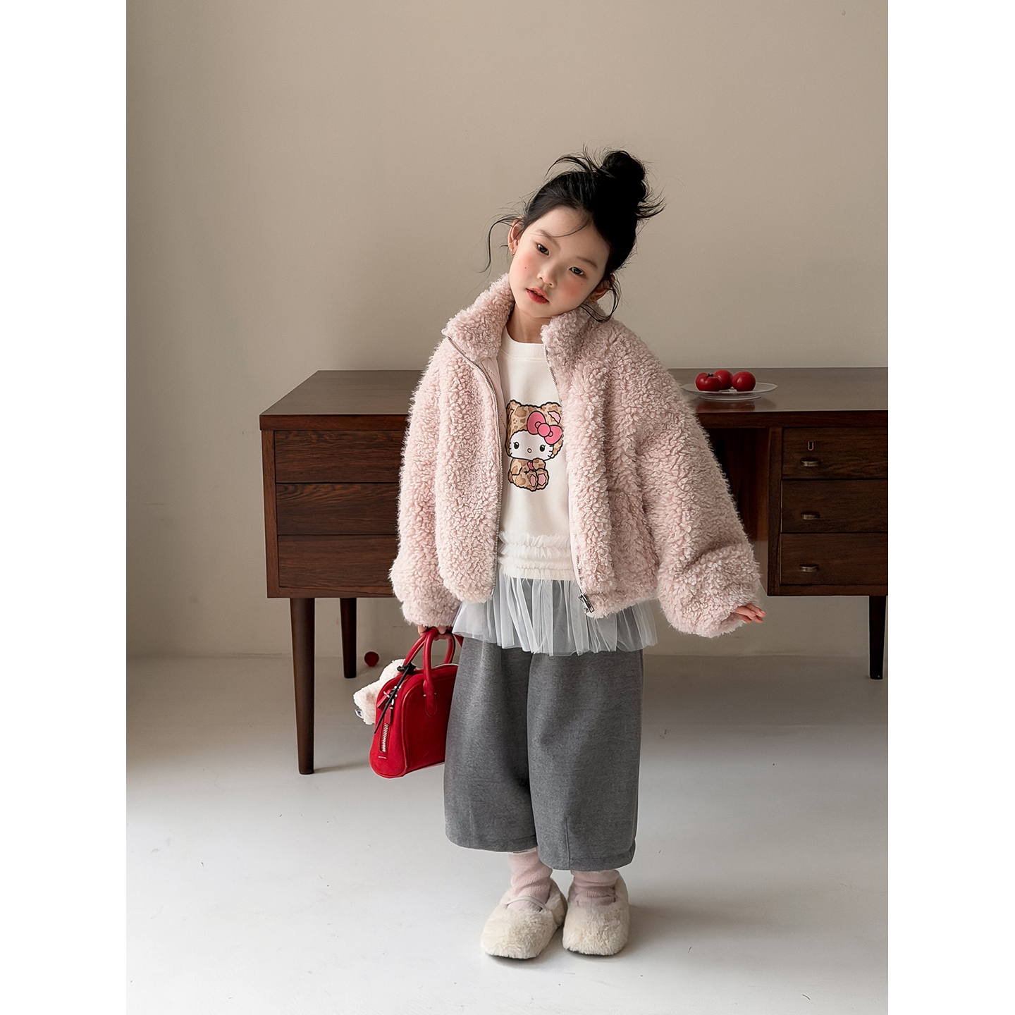 Harper kids 韩版秋冬女童气质甜美羊羔毛高级感外套 H25071212