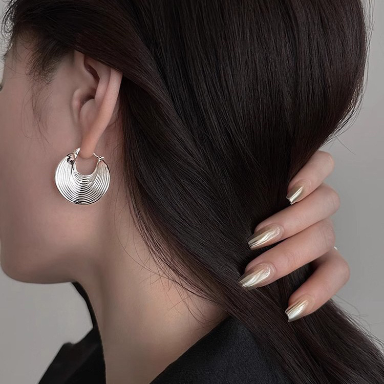 铜合金耳饰 冷淡风轻奢高级街拍洋气时髦夸张复古不规则条纹个性