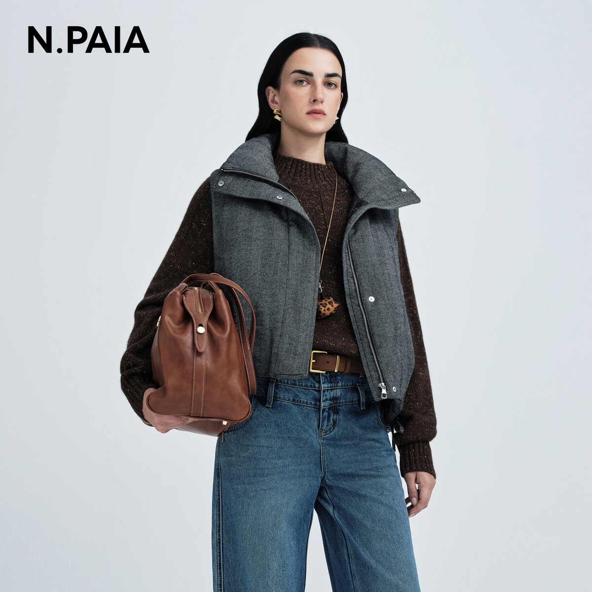 N.PAIA恩派雅2025秋冬新款鹅绒无袖马甲抽绳羽绒服女XNKIAY003A