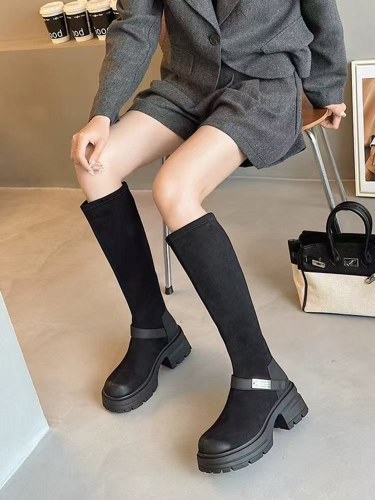 【楠屿10119】加绒厚底骑士靴 中筒靴 女鞋