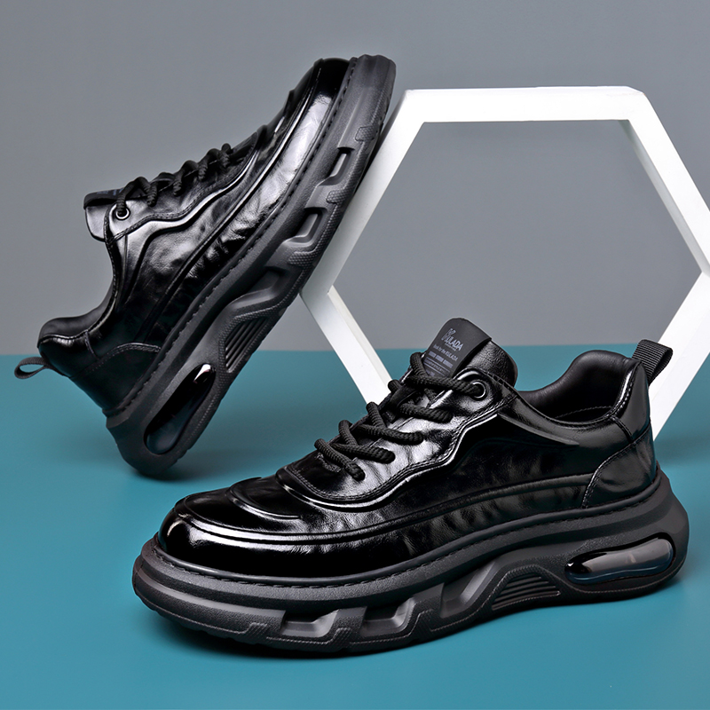 秋季新款头层牛皮男鞋时尚百搭休闲舒适透气厚底软底软面休闲男鞋