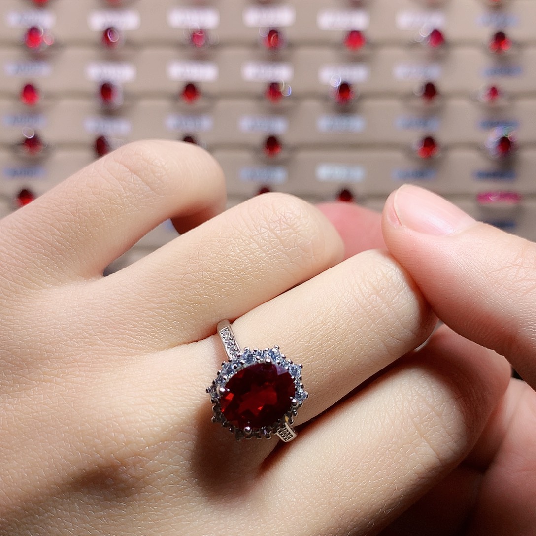 戒指银S925镶嵌红宝石