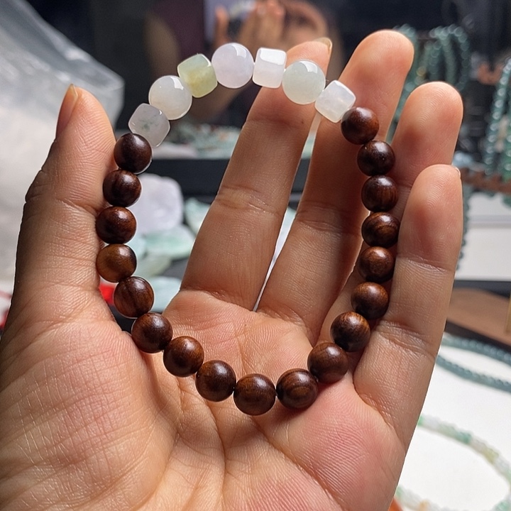 翡翠未镶嵌挂件方糖圆珠手串