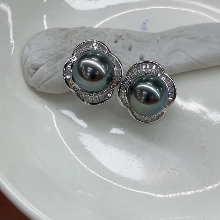 银S925镶嵌耳饰海水珍珠9-10mm