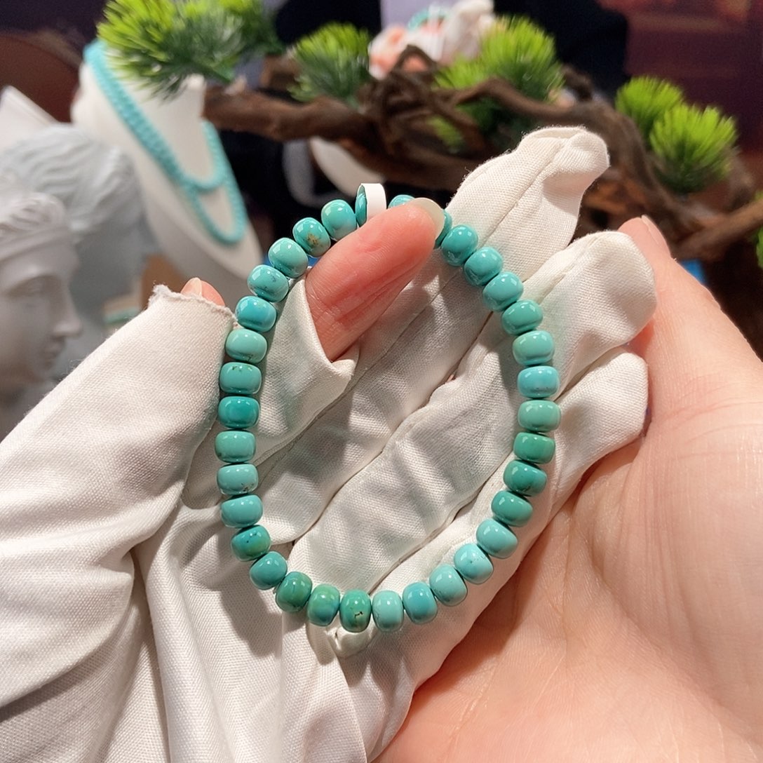 绿松石未镶嵌手串绿松石老型单圈6+