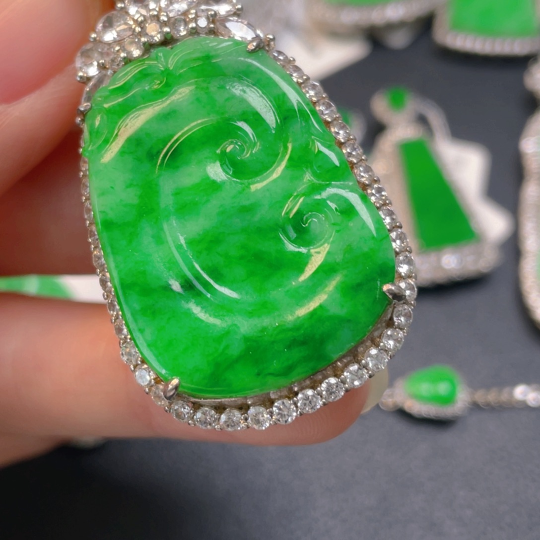 翡翠银S925镶嵌吊坠(不含链)