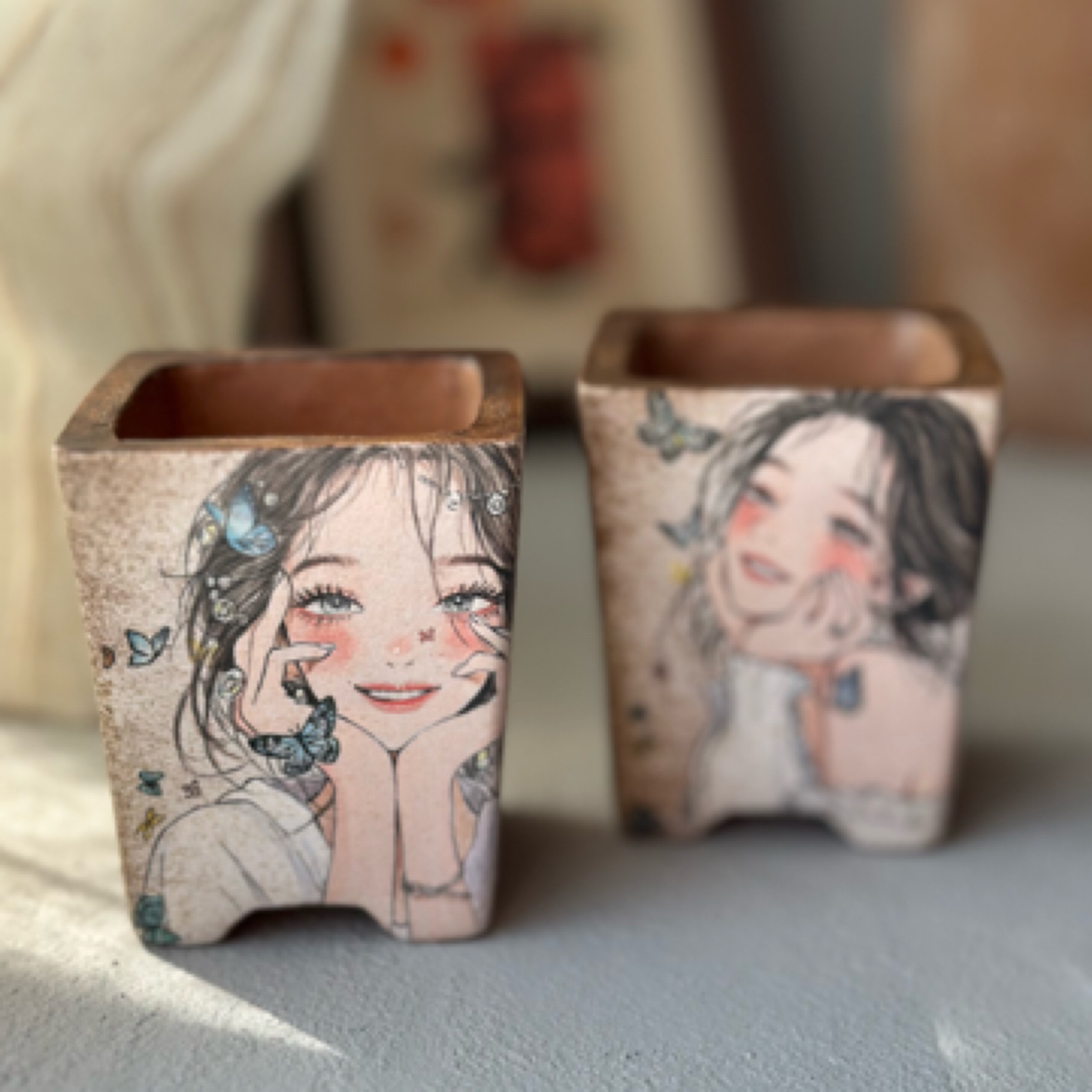 釉烧手绘多肉花盆悠夏专拍