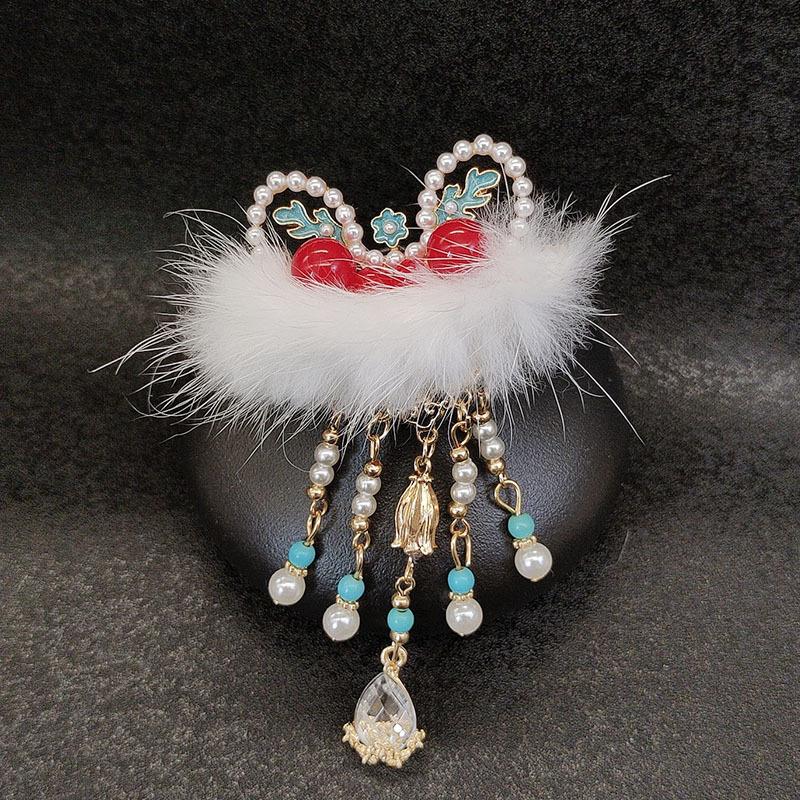 气质喜庆绒狮子流苏发夹精致合金新款百搭显白设计发饰夹子发卡原