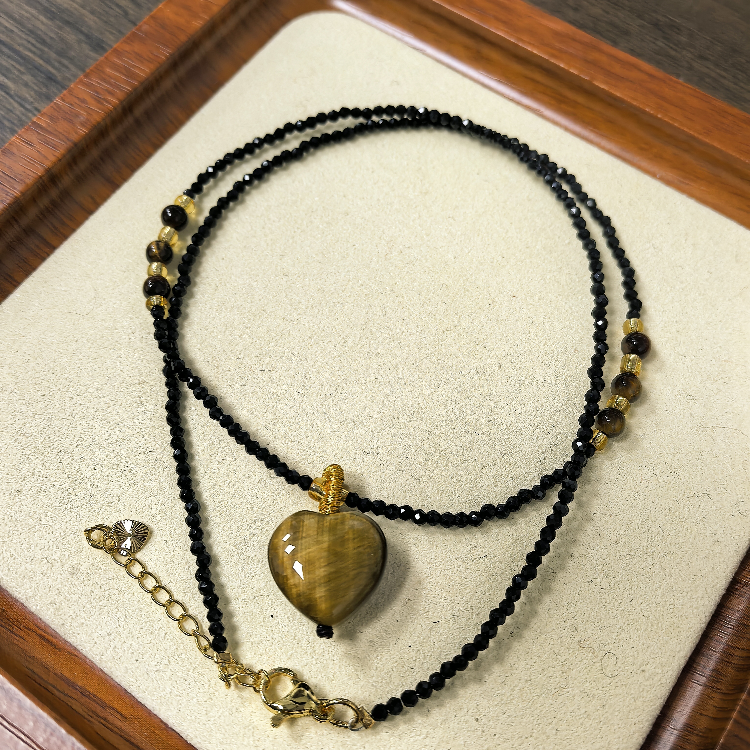 天然原创虎眼石爱心吊坠项链