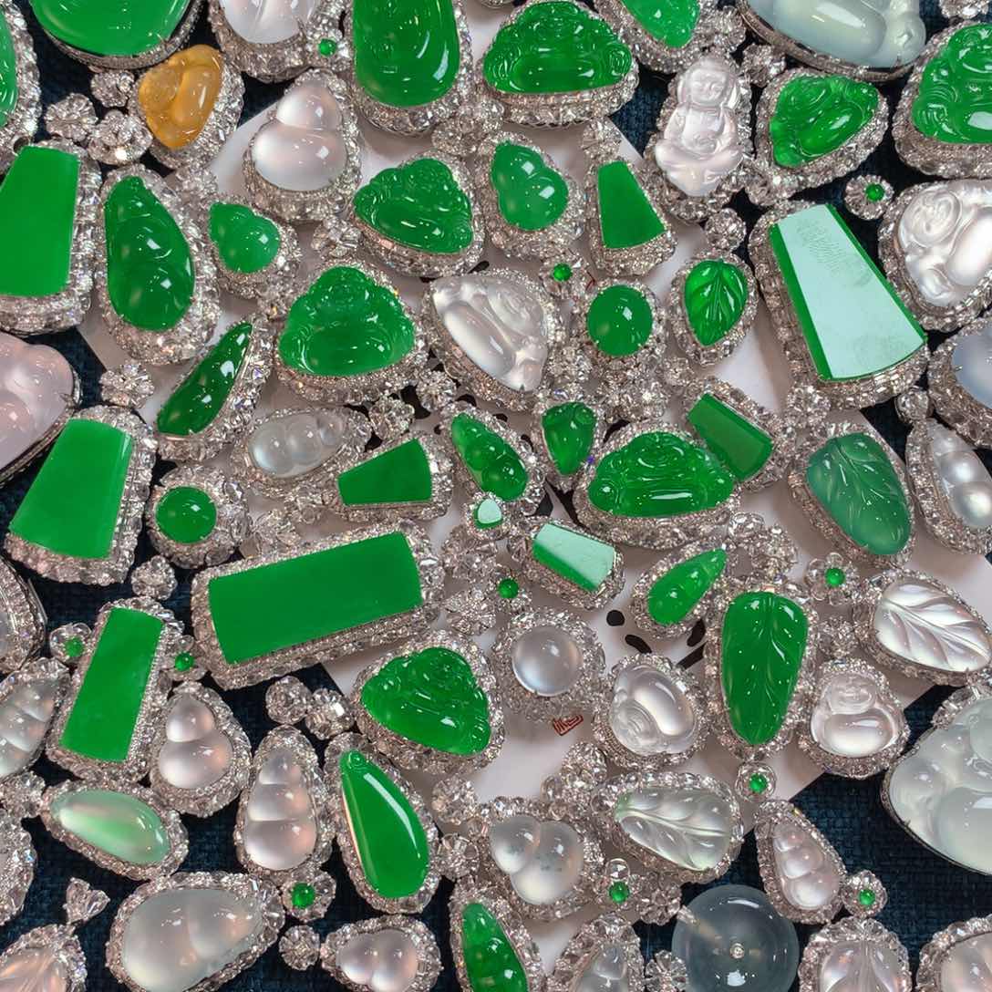 翡翠颈饰18K金镶嵌直播链接 勿拍