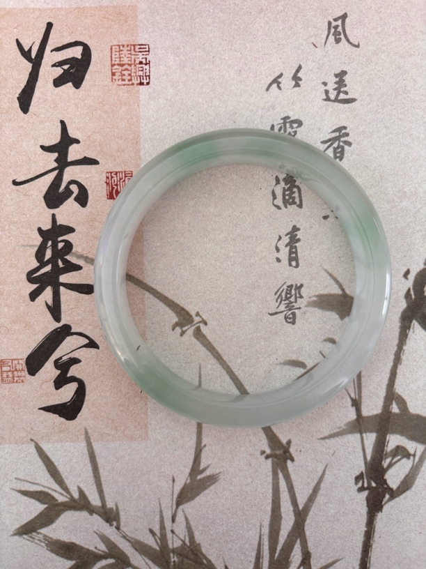 X693-五九加冰透绿飘花缅甸翡翠手镯