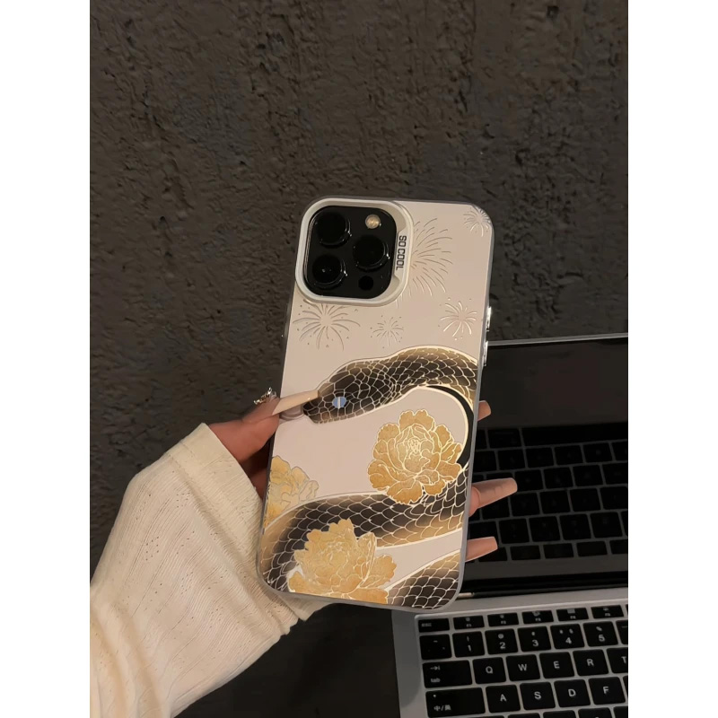 新年烟花晕染小蛇适用苹果16/15/14手机壳oppo华为mate70pro防摔