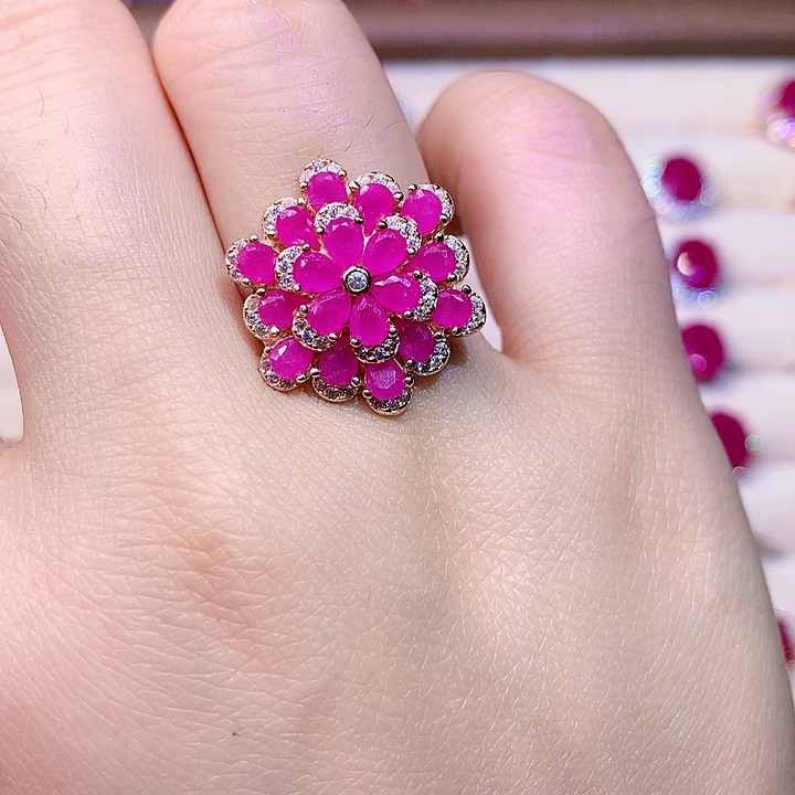 红宝石戒指银S925镶嵌