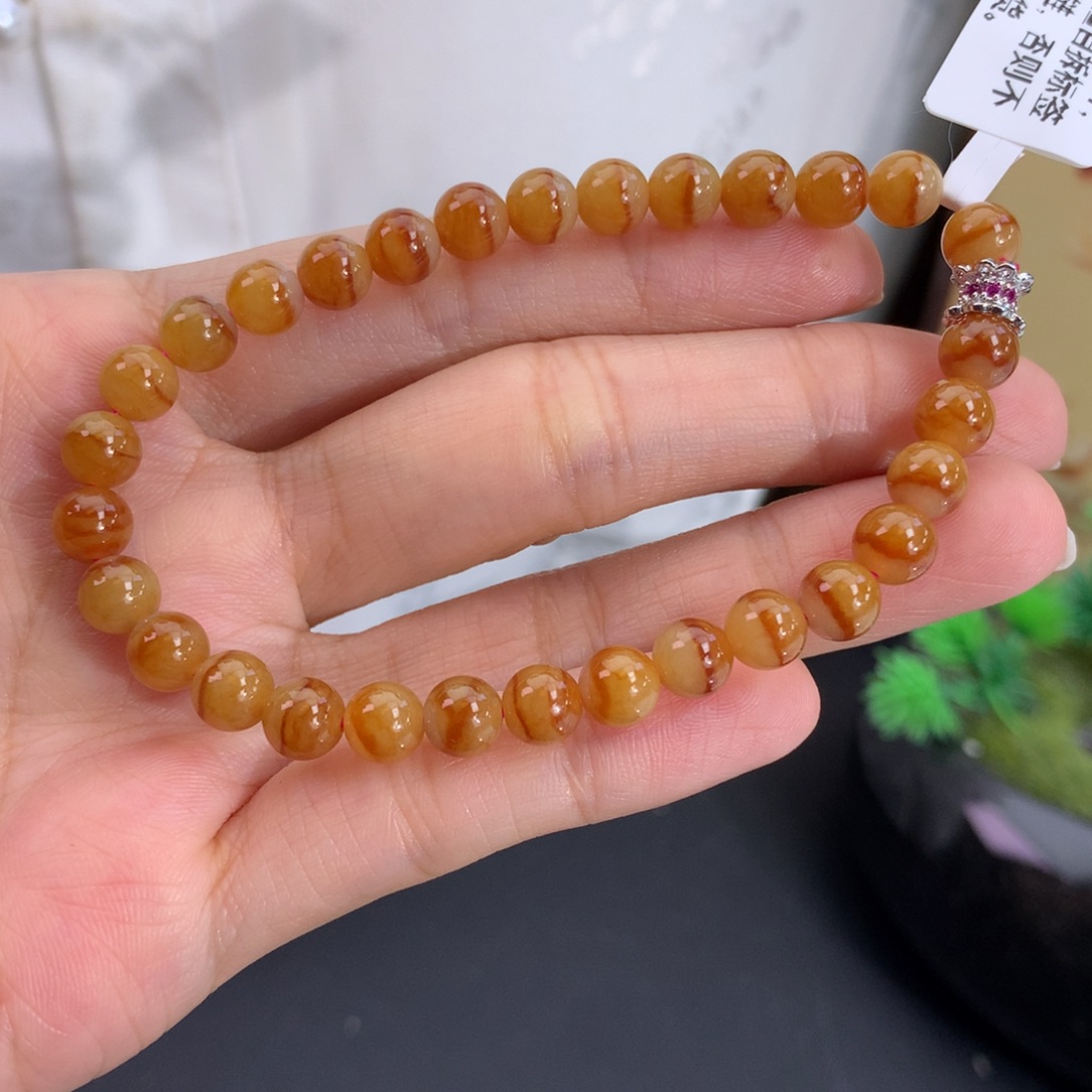翡翠未镶嵌手串卡6细润鸳鸯红翡手串