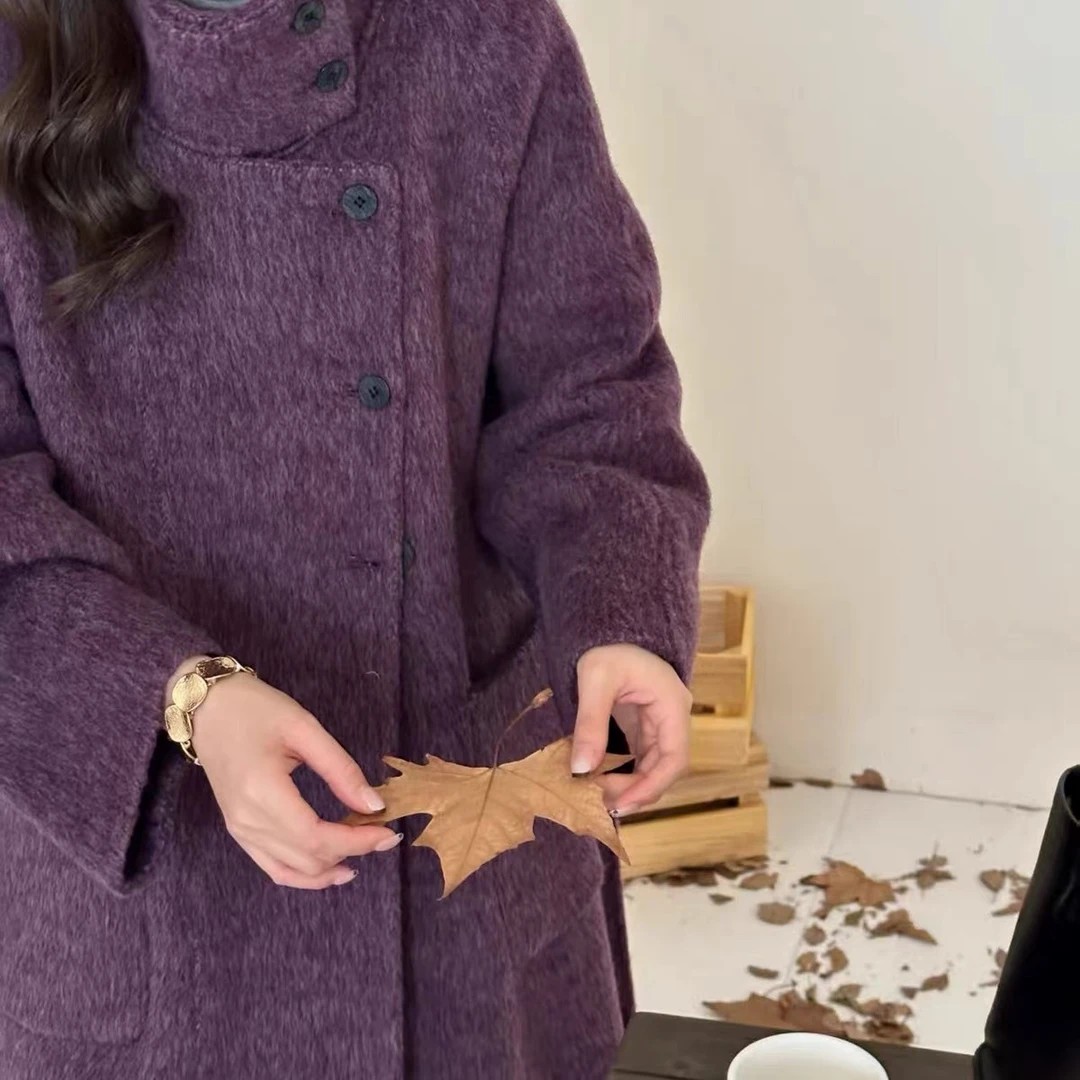 2025秋冬新款苏力羊毛宽松型扎染长款毛呢外套网红显瘦休闲大衣女