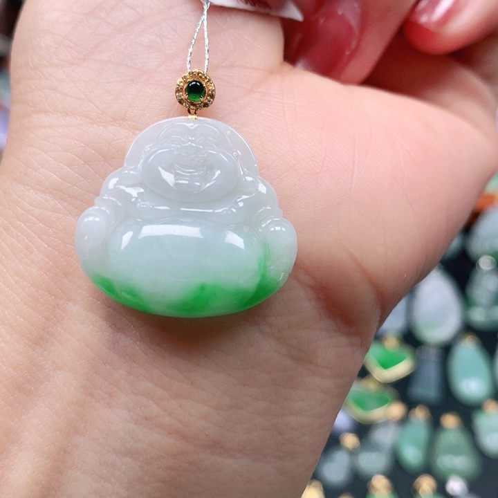 吊坠(不含链)18K金镶嵌翡翠