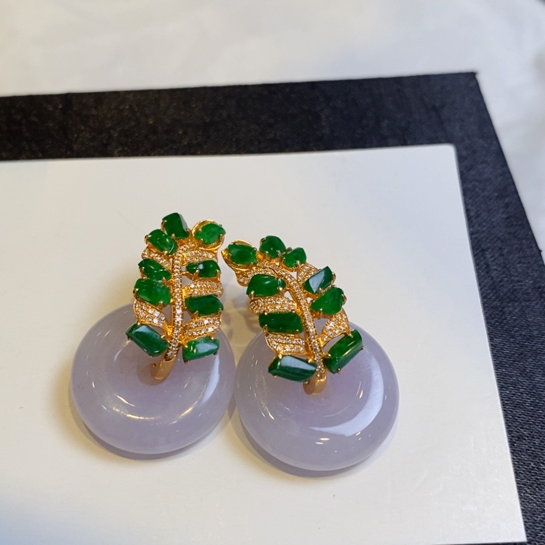 翡翠耳饰18K金镶嵌设计款麦穗耳包➕甜甜圈