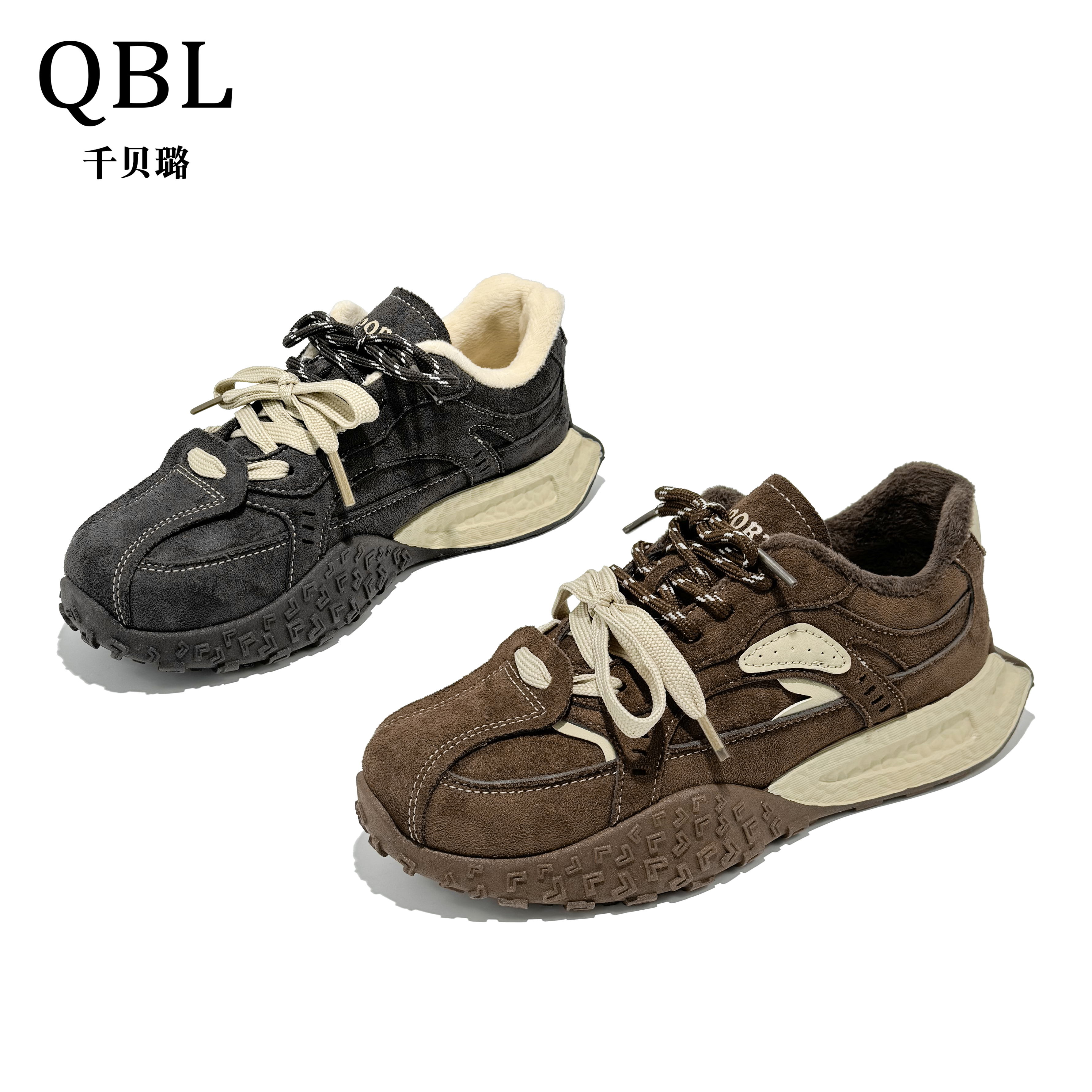 千贝璐冬季加绒保暖阿甘鞋运动百搭防滑女棉鞋休闲舒适复古德训鞋
