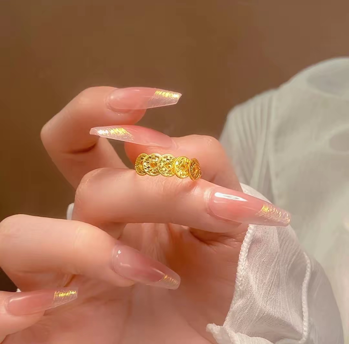 铜合金戒指 精工版钱多多五帝钱碎冰冰戒指女2025新款新中式