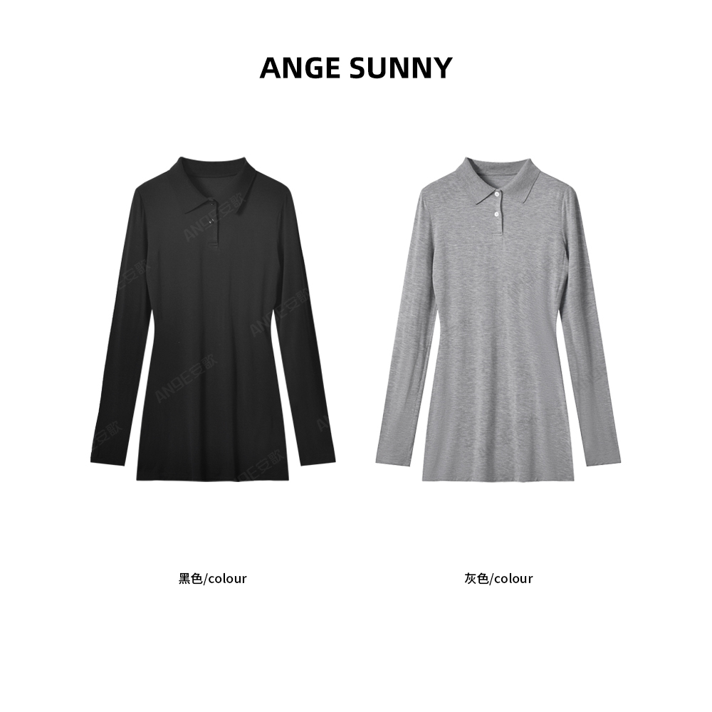 ANGE SUNNY【字母POLO领连衣裙】时尚新款 收腰显瘦高级感翻领短裙