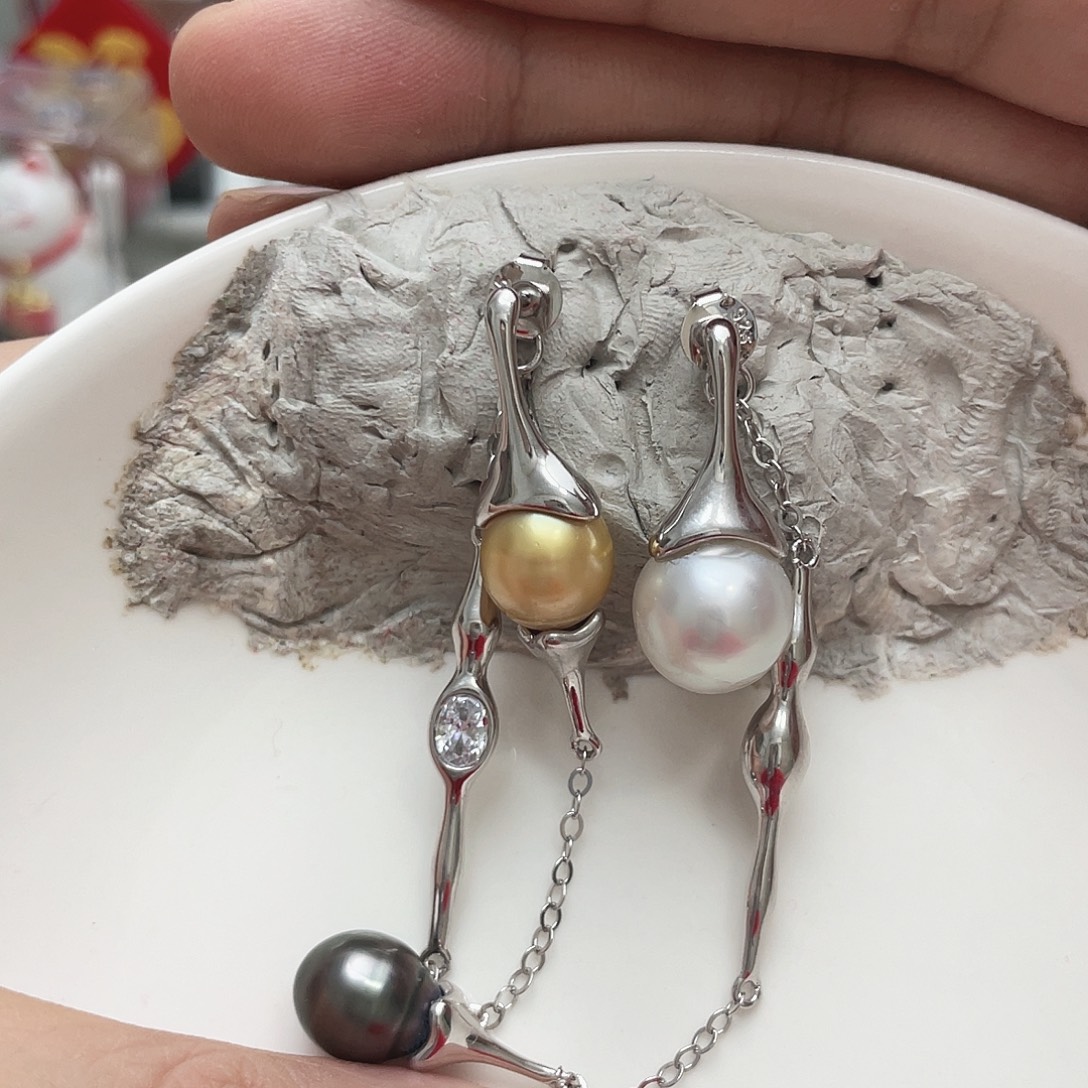 耳饰银S925镶嵌海水珍珠