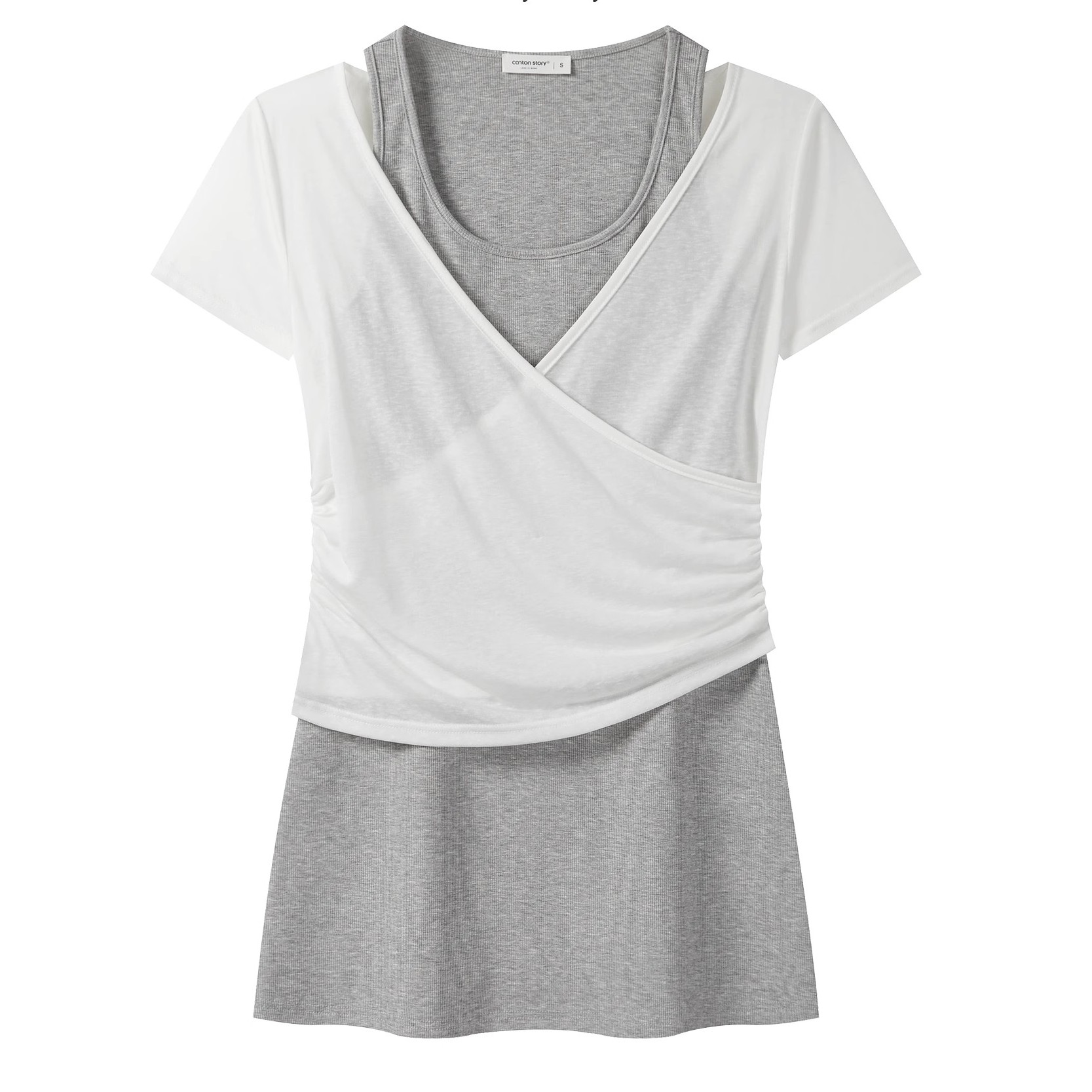 羊城故事-法式短袖罩衫连衣裙套装慵懒风收腰两件套 Y50751640