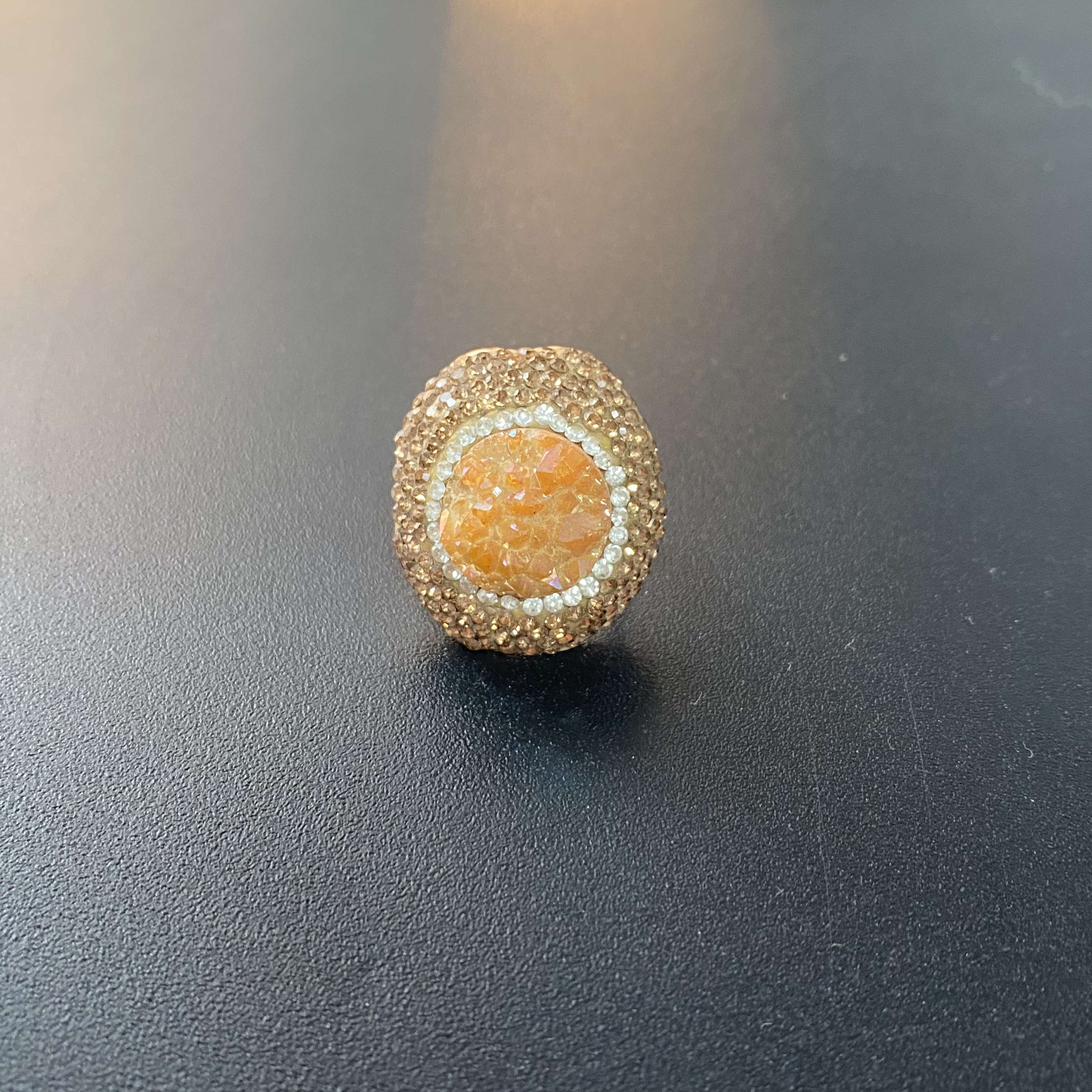 铜合金合成锆石戒指 TTSD 黄色椭圆镶嵌款戒指 1180