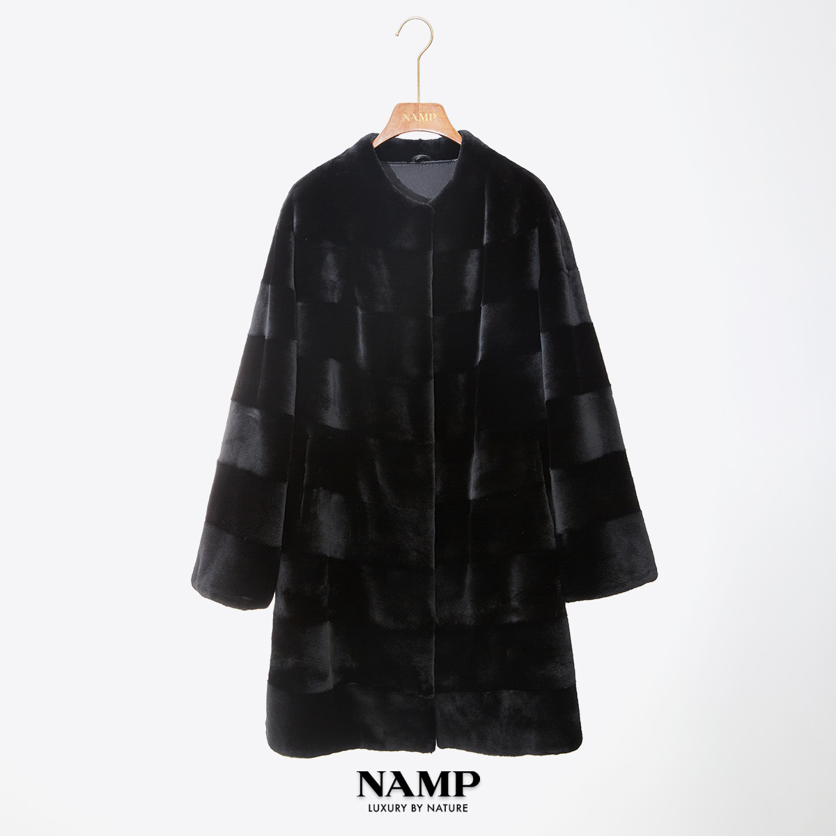 NAMP圆领高奢长袖时尚休闲长款ZHL3509   天鹅绒貂绒皮草外套女