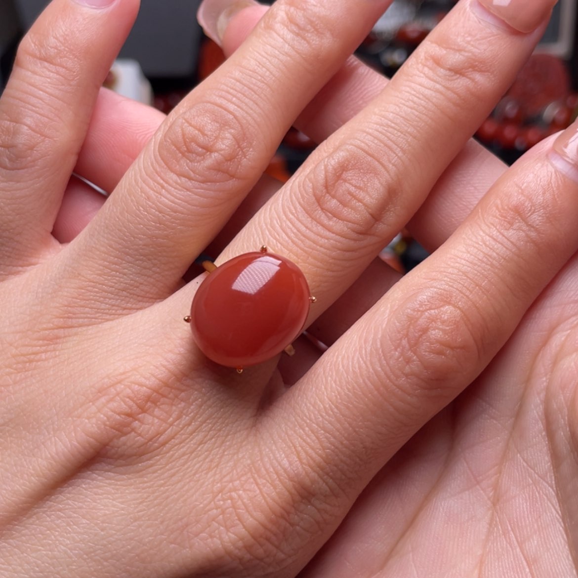 【闪购商品】南红玛瑙戒指银S925镶嵌小**妖