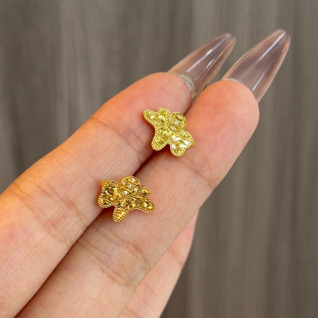阿敏-Y/G【碎冰小马点钻耳钉】-足金999精工5G耳饰(附加158/0)