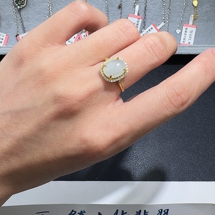 翡翠戒指银S925镶嵌hjkmm