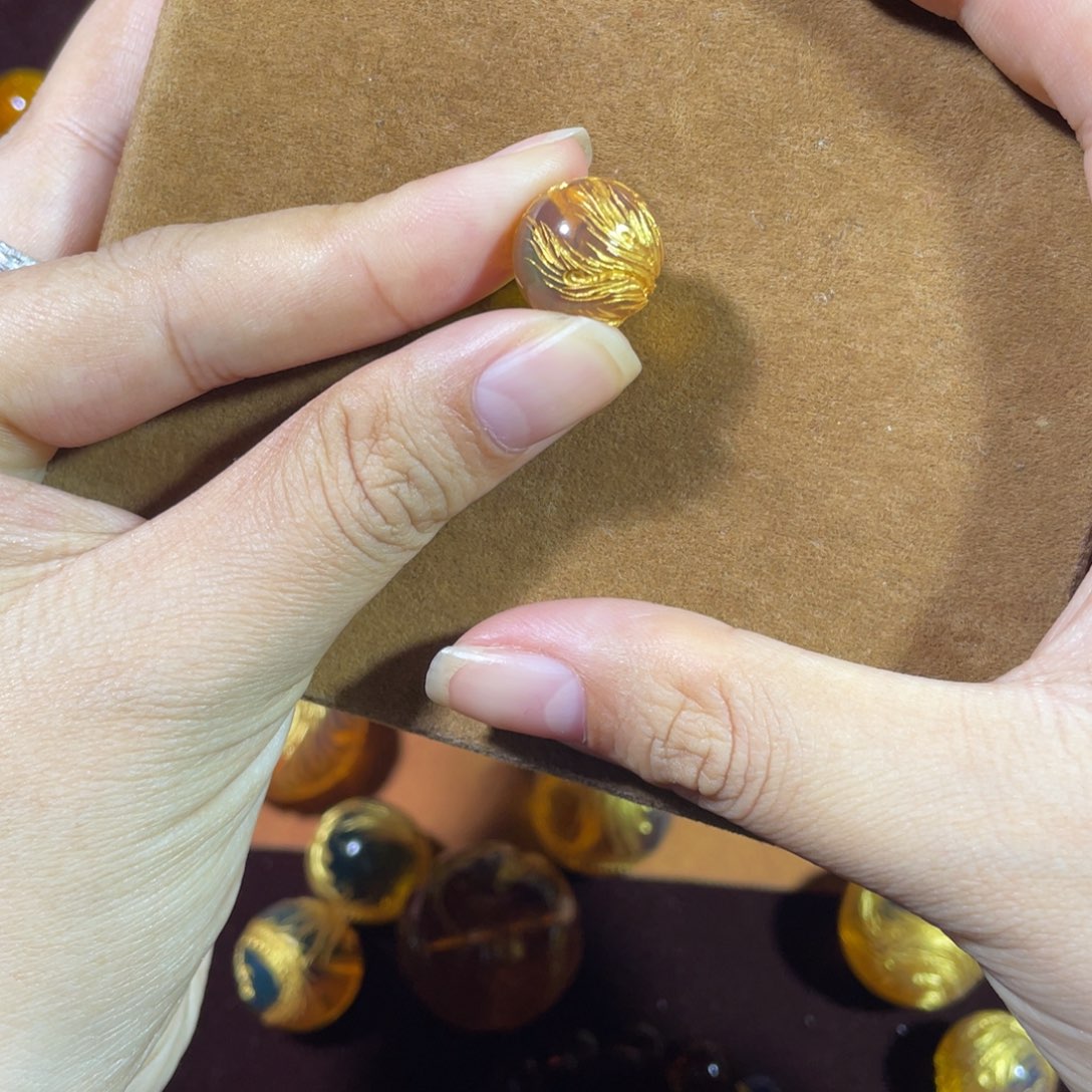 蓝珀未镶嵌裸石15.1凤珠鎏金