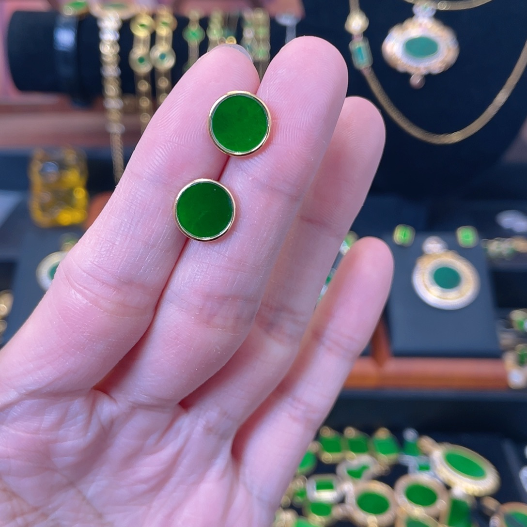 翡翠银S925镀金镶嵌耳饰尺寸10