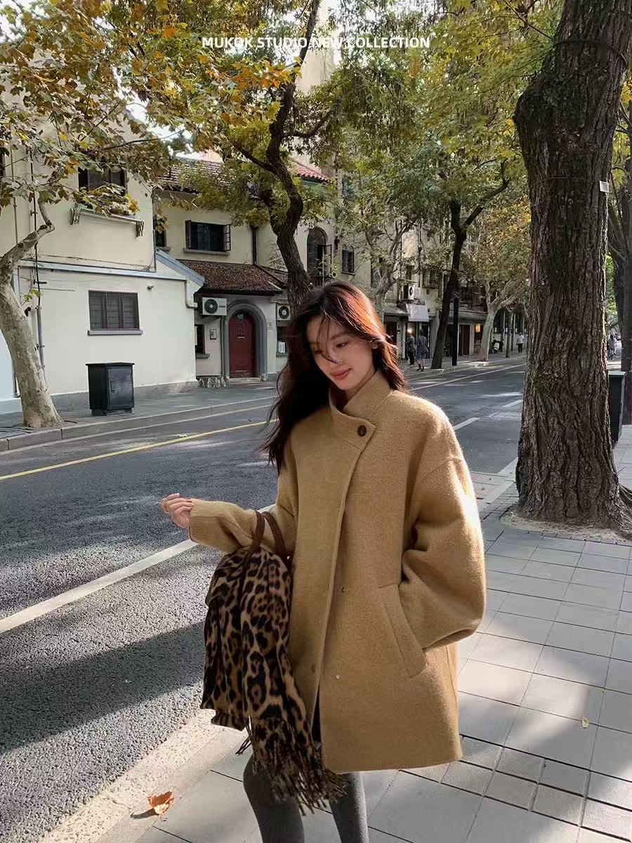 0321宽松型保暖长款毛呢大衣外套