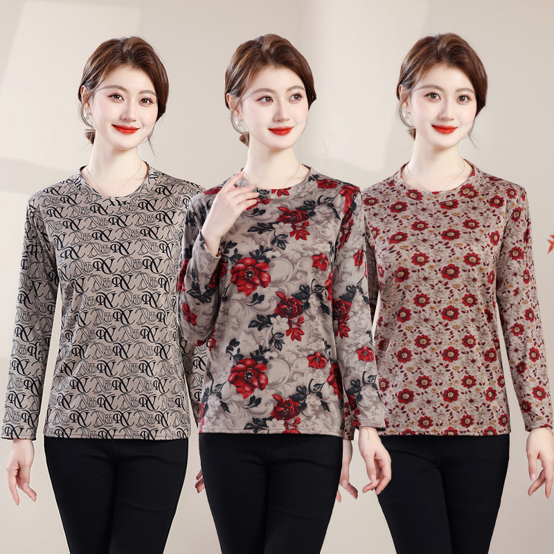 中老年女装中老年宽松遮肚女T恤打底衫老年人秋冬气质女士妈妈装