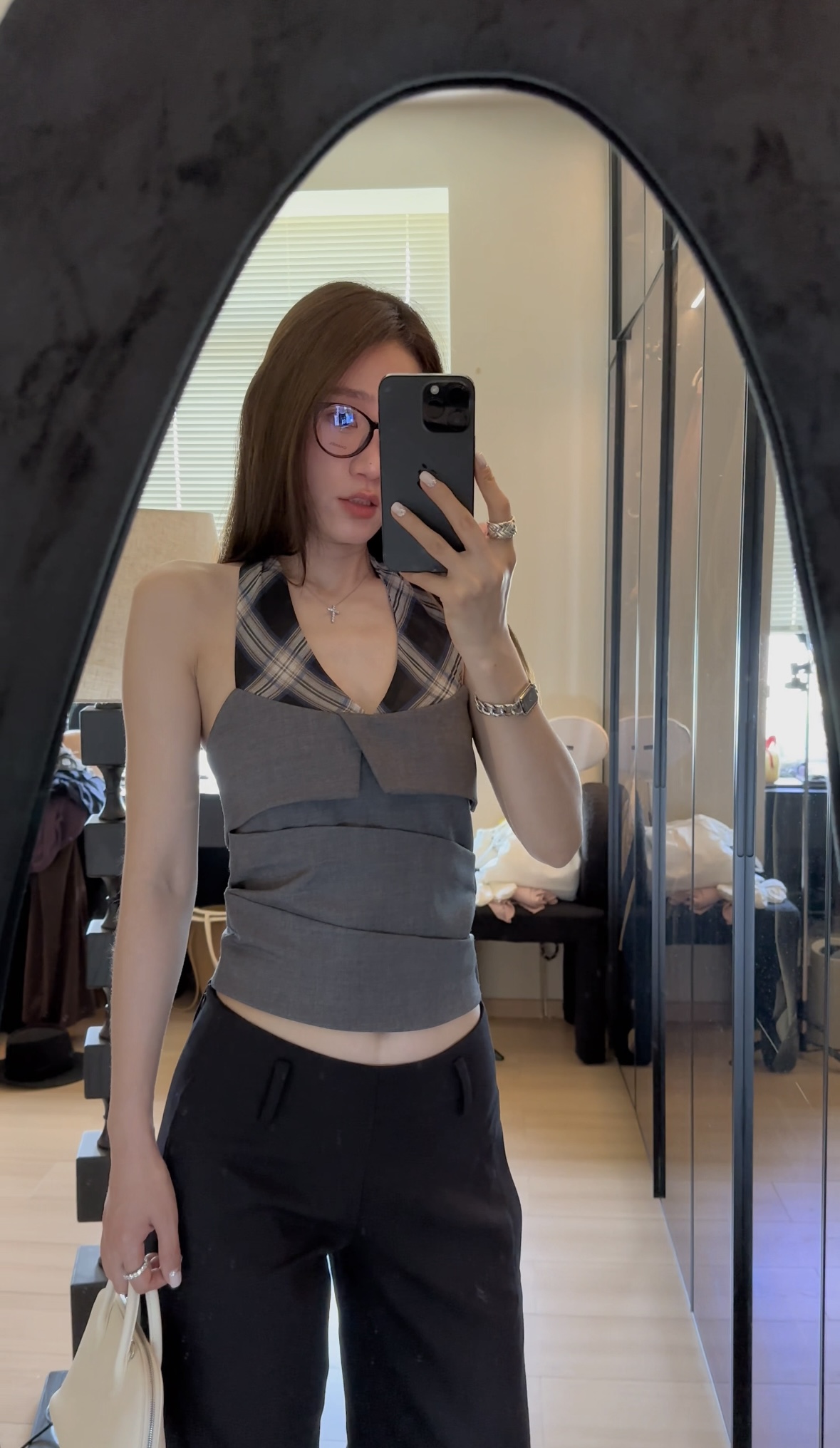 LA  设计感 拼接 挂脖吊带 背心 25781