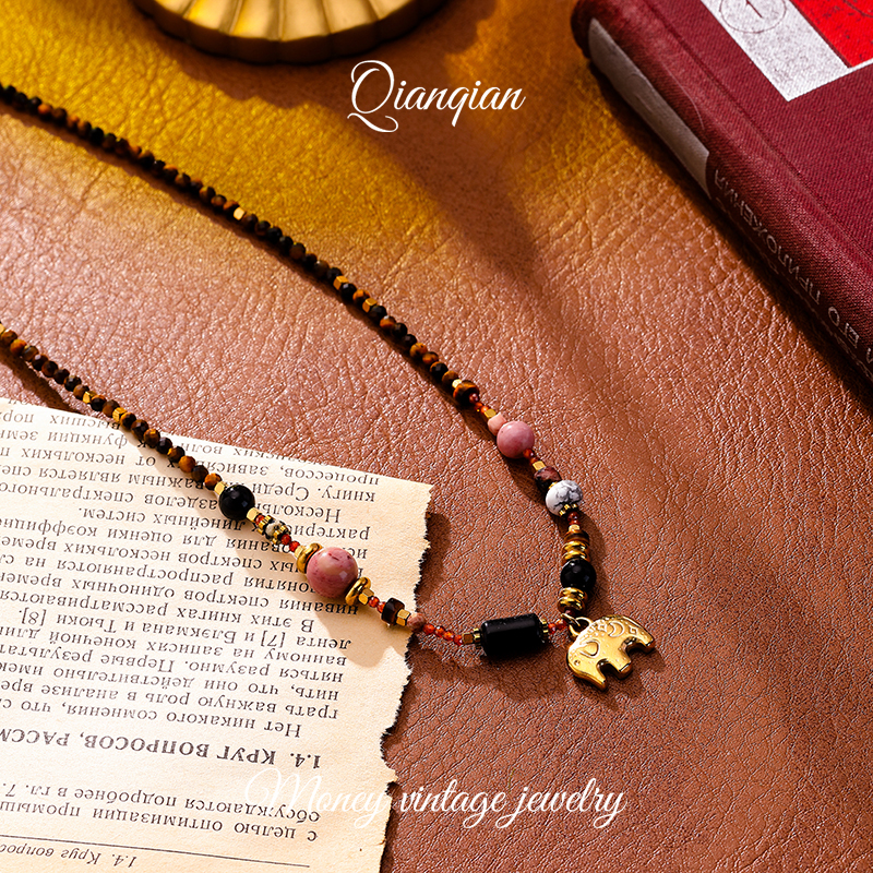 钛钢项链 小象项链气质时尚小众复古甜美拼接百搭轻奢设计感女