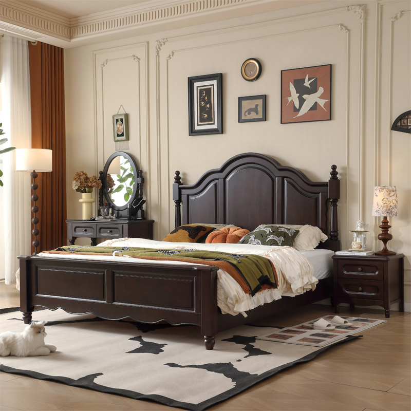 美式复古全实木床1.8米双人床主卧2米大床气压抽屉高箱储物静音床