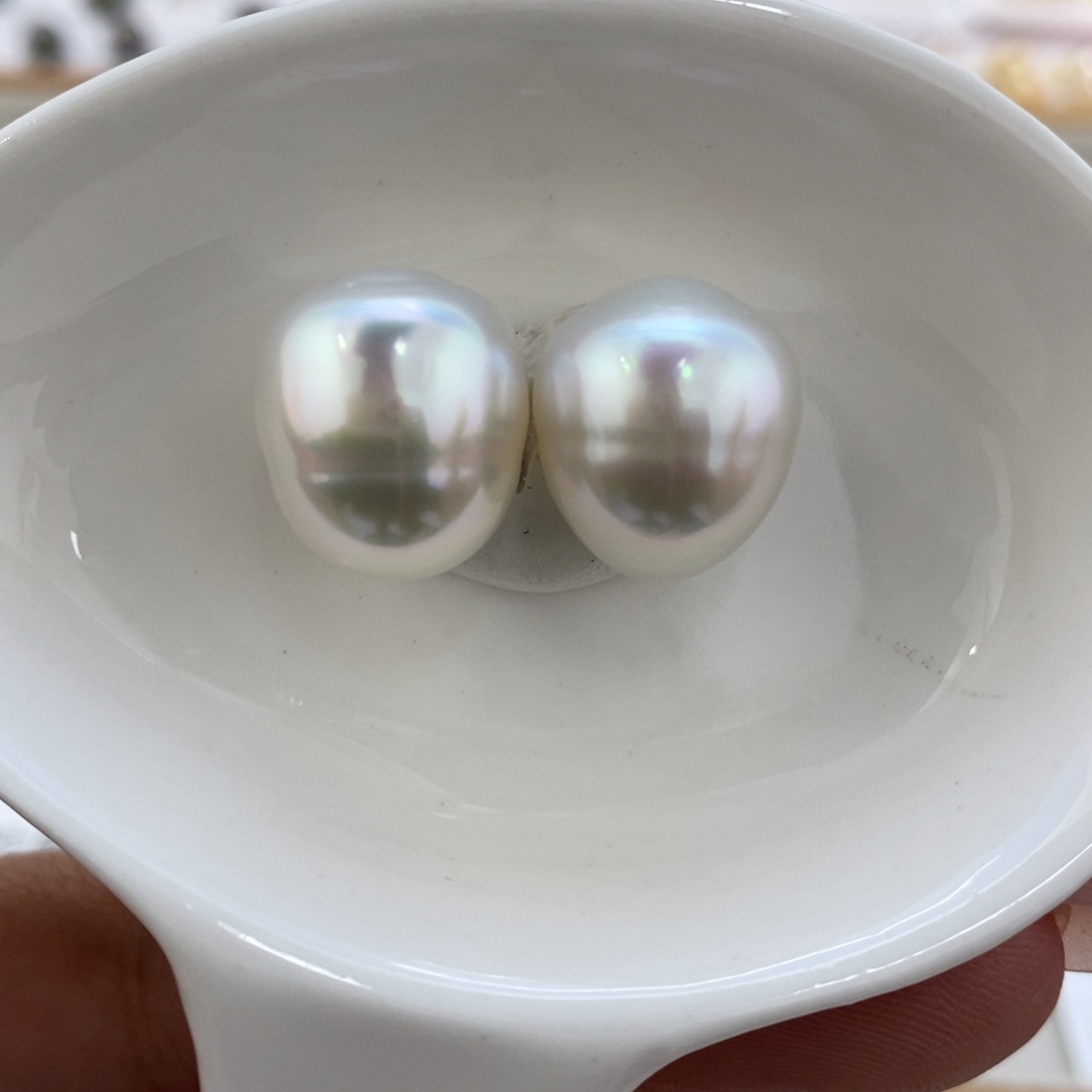 海水珍珠裸珠澳白宝石光对珠13.3～13.5