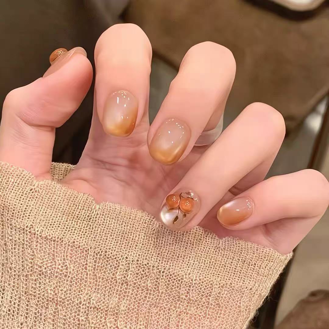 柿柿如意玻璃珠短款手工穿戴甲10片装