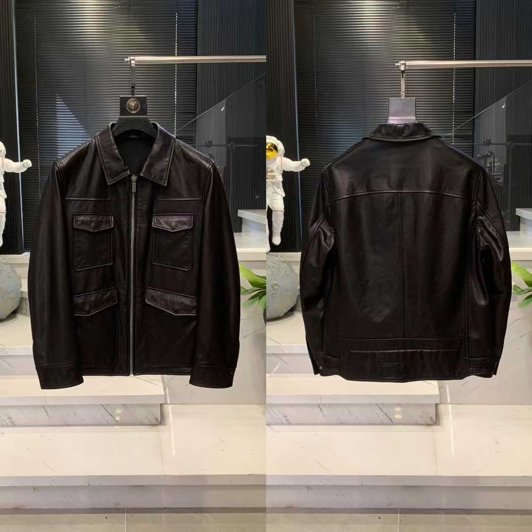 23132  新款男士高奢重工时尚休闲方领皮衣