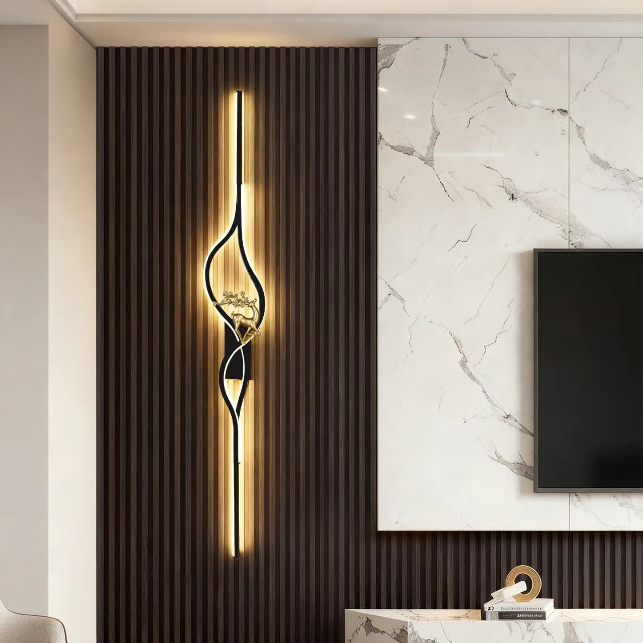 简约轻奢客厅电商背景墙格栅灯酒店卧室床头灯沙发背景 麋鹿壁灯