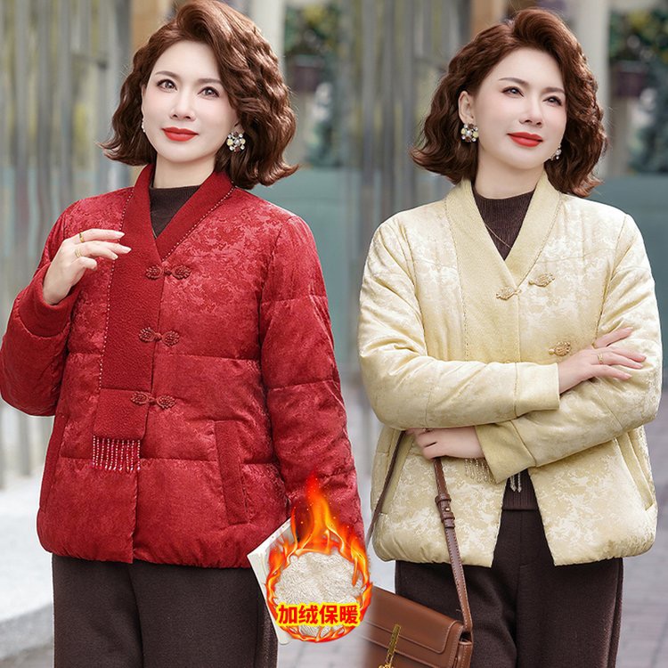 马年本命年新中式国风棉衣妈妈冬装加绒加厚中老年棉服短外套