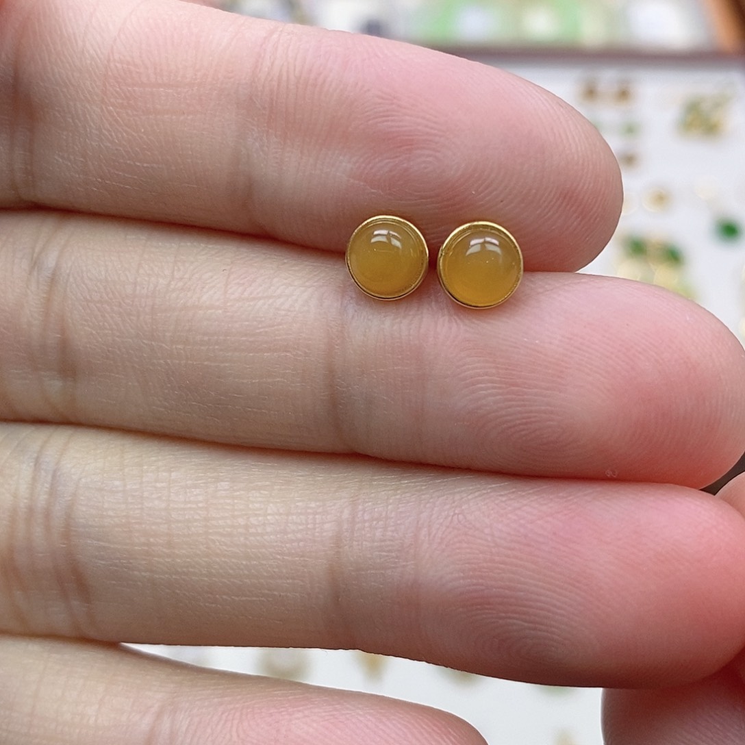 和田玉银S925镶嵌耳饰