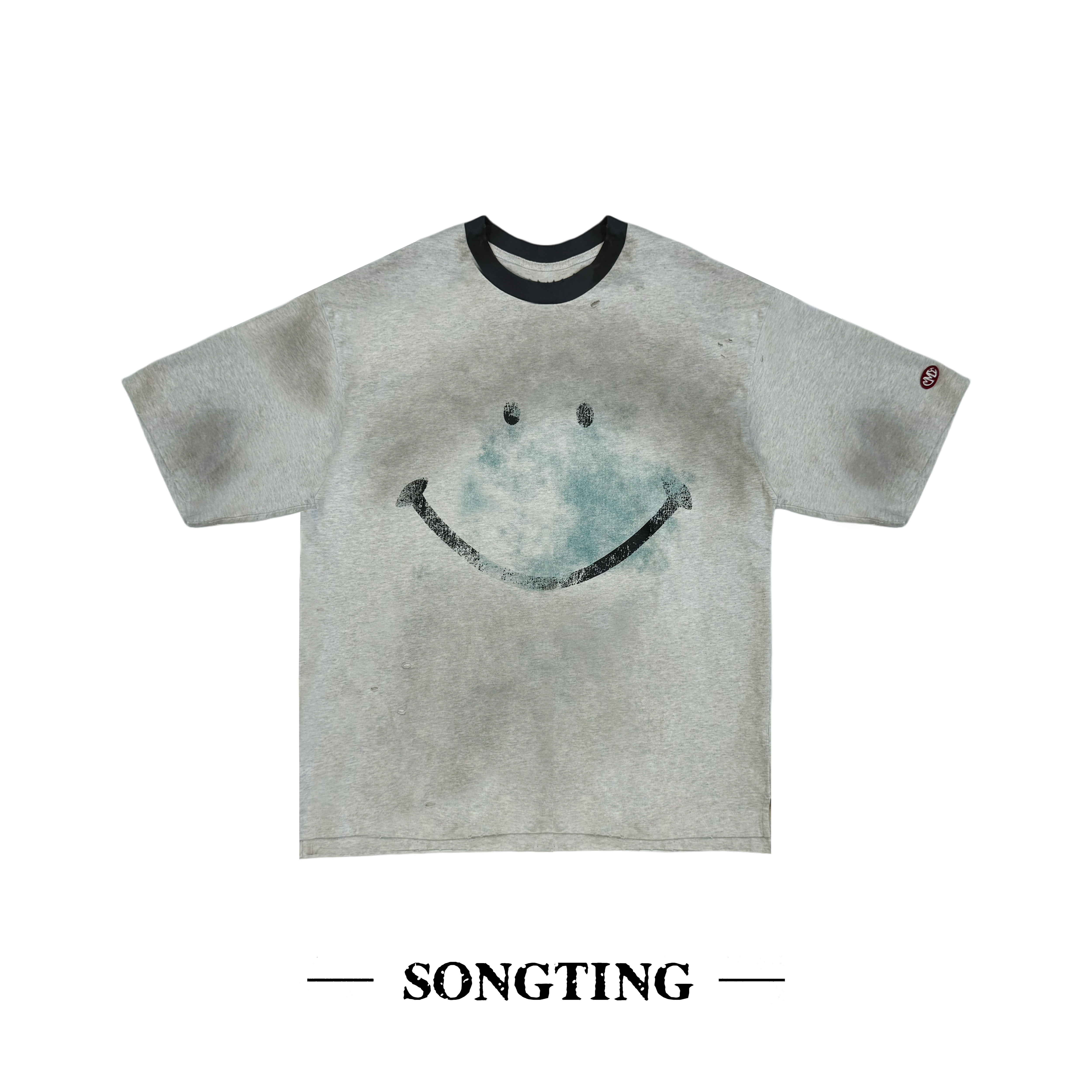 SONG TING ｜复古做旧雾霾蓝笑脸T