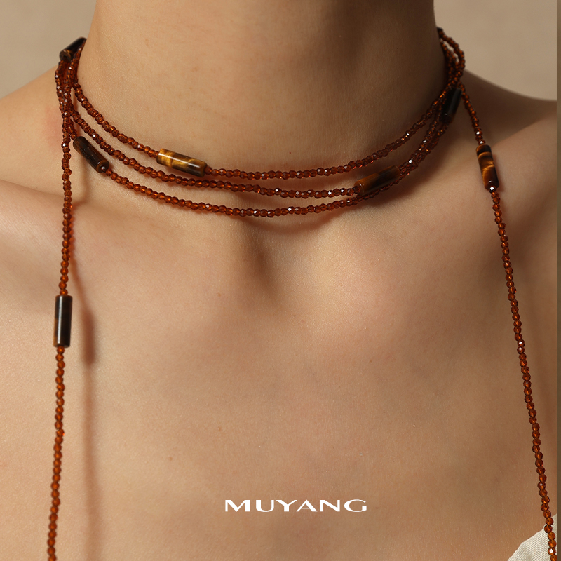 muyang/慕阳 钛钢玻璃项链 气质复古百搭个性挂脖纯手工野慕项链