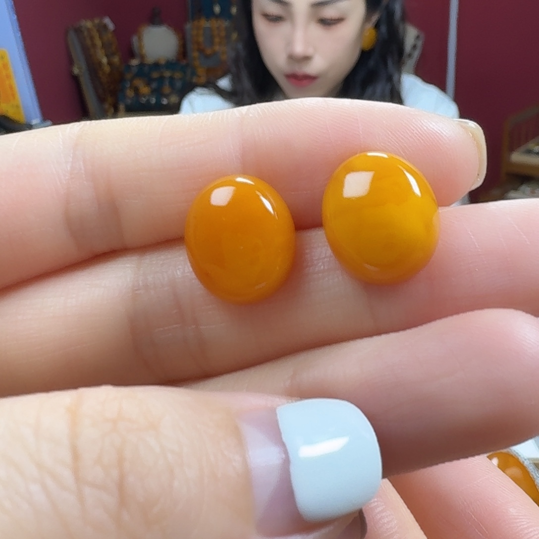 蜜蜡银S925镶嵌耳饰耳钉