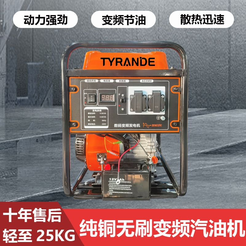 泰冉德5500型6.3kw家用小型发电机220v纯铜无刷变频汽油发电机