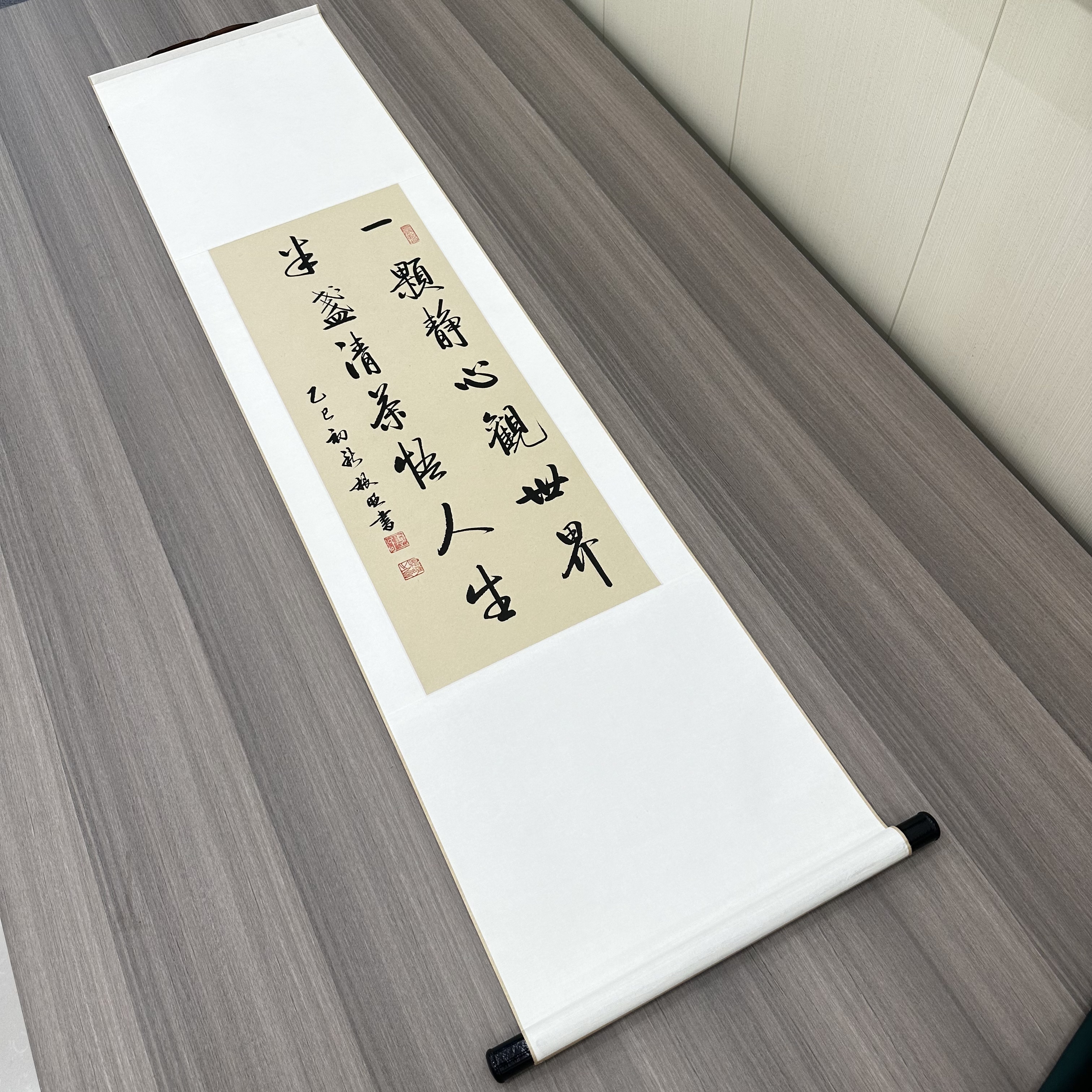 《一颗静心观世界，半盏清茶悟人生》卢根旺书法作品