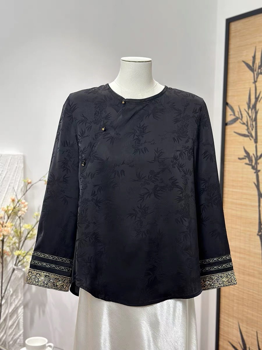 2025新中式气质黑衬衫上衣瑕疵微瑕民国风g